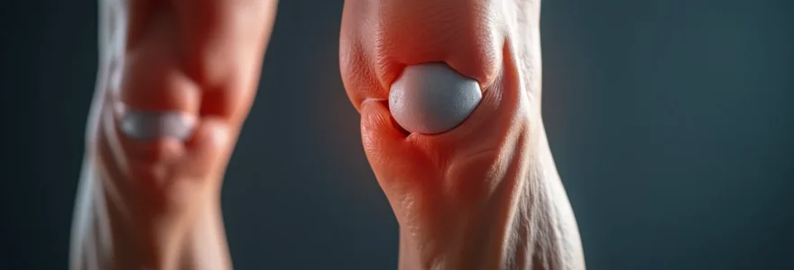 Realistic editorial photo of a knee joint with a partial replacement implant, natural lighting, subtle skin textures, and clear focus on the knee area without any text or branding